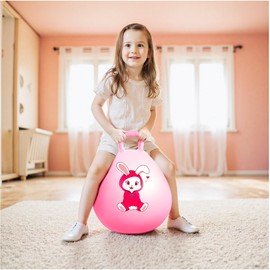 INPODAK 18inch Space Hopper,45cm Pink Hopper Ball for Kids,Bouncy Balls with Hand Pump,Jumping Balls for Kids age 3-8 Years,Indoor Outdoor Hopping Ball,Hopping Toys for Children(Pink Rabbit)