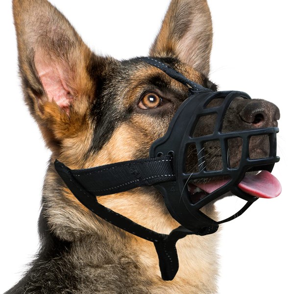Dog Muzzle, Silicone Basket Muzzle for Small Medium Large Dogs, Soft Cage Muzzle Prevent Biting Chewing, Allow Drinking Panting, Suitable for German Shepherd