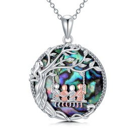 TOUPOP Mothers Day Gifts for Mom Mother 4 Daughter Son Necklace Sterling Silver Family Tree of Life Pendant Necklace Abalone Shell Jewelry Birthday Gifts for Women Wife Grandma