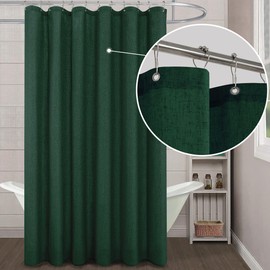 Dark Green Shower Curtain for Bathroom,Fabric Linen Washable Waterproof Cloth Boho Shower Curtain Set with Hooks,72x72 Inches Long,Forest Emerald Green Bathroom Decor