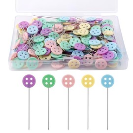 PEUTIER 200uds Alfileres de Cabeza de Botón Plano, Alfileres Decorativos de Colores Surtidos Alfileres de Costura Alfileres de Acolchar con Caja de Almacenamiento para Manualidades Modista Bricolaje