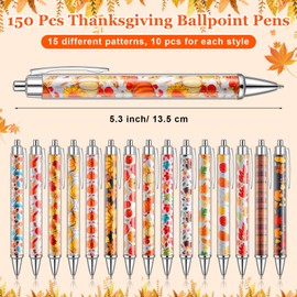 Resurhang 150 Pcs Thanksgiving Ballpoint Pens Bulk Fall Themed Pen 0.5 mm Autumn Maple Leaf Pumpkin Harvest Style Retractable Black Ink Pens Thanksgiving Party Favor Pen for Kid School Office Supplies