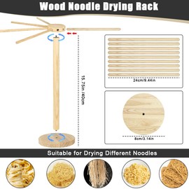 Detachable and Stable Rotary Pasta Drying Rack,zxbaers Wood Pasta Hanger Collapsible with 9 Bars,Homemade Noodle Dryer for Fresh Pasta and Cooking,Easy Storage