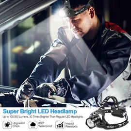 Foleto 2 Pack Rechargeable LED Headlamp, 150000 Lumens Super Bright Headlight with Motion Sensor