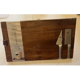 Home Collection Acacia Wood 3 Piece 14 x 8” Charcuterie Serving Board with Knives