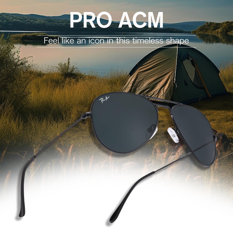 Pro Acme 55MM Small Aviator Sunglasses Glass Lens Classic Metal