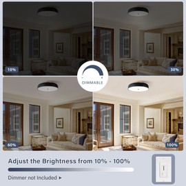 ZUYURT Modern Flush Mount Ceiling Light, Dimmable Black Light Fixture, Mid-Century Semi Ceiling Light 5CCT 2700K-6000K Ceiling Lamp for Bedroom Kitchen Living Room Dining Room