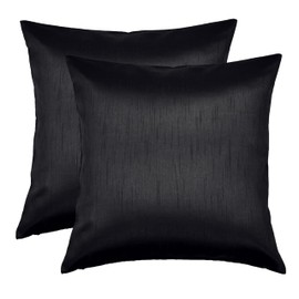Aiking Home 18x18 inches Faux Silk Square Throw Pillow Cover, Zipper Closure, Black (Set of 2)