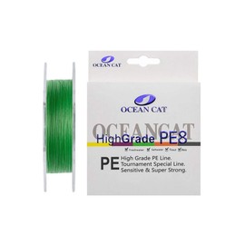 OCEAN CAT Eight-Strand Braid Wear-Resistant and Corrosion-Resistant Fishing Line Super High Performance PE Fishing Line[Apple Green,8.0#-0.48mm-80Lb（36.3kg）-300Yds]