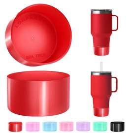 LONPARRY 2-Pack Silicone Boot for YETI Rambler Tumbler with Handle and Straw Lid 25 35 42 oz Bottom Sleeve for YETI Rambler 20 30 oz Stackable Tumbler Red Pepper