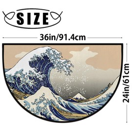Outdoor Doormat The Great Wave Off Kanagawa Half Round Door Mat, Non-Slip Absorbent Entrance Welcome Mat, Front Porch Decor Mats Low-Profile Entryway Doormat Kitchen Fireplace Floor Mat,A-8