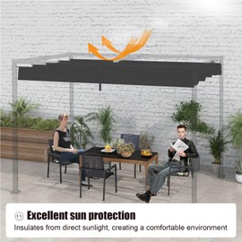 Retractable Wave Awning 1 x 2 m, Adjustable Roll-Up Sun Protection with Eyelets, Tension Awning Shade, Awning Waterproof Adjustable Awning Fabric for Patio Canopy - Dark Graphite