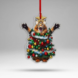 MUCHNEE Maine Coon Christmas Ornaments, Funny Cat Tree Ornament, Cat Gift for Pet Cat Lovers, Cat Acrylic Ornament for Tree Decor, Pet Kitten Ornament, Maine Coon Gifts for Cat Owners Cat Mom Cat Dad