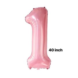 40 Inch Pink Crown Number 1 Balloons Set, 1st Birthday Balloons for Girls, Childrens 1st Birthday Party Decorations. (1)