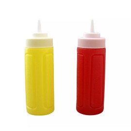 Dependable Industries 2 Piece Plastic Squeeze Mustard Ketchup Salad Dressing Condiment Set 10 Ounce