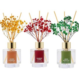 50ml Reed Diffuser Set of 3, Clean Linen, Ocean Mist&Sea Salt, Lavender Eucalyptus, Reed Diffusers for Bedroom Living Room Office, Reed Diffuser for Gift - Color: Lemon Eucalyptus//Coconut PineappleCranb, Size: 1.69Ounce/3pack