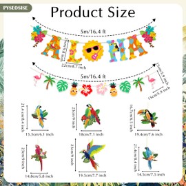 PYSEOSISE Tropical Birds Decorations, Pack of 6 Parrot Decoration and 2 Pieces Hawaiian Party Decoration Banner, Jungle Decoration, Garden Party Decoration for Luau Party, Summer Party, Pool Party