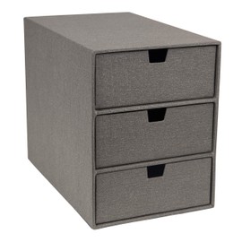 Bigso Ingrid 3-Drawer Canvas Fiberboard Desk Organizer, 8.1 x 6.3 x 9.9 in, Grey
