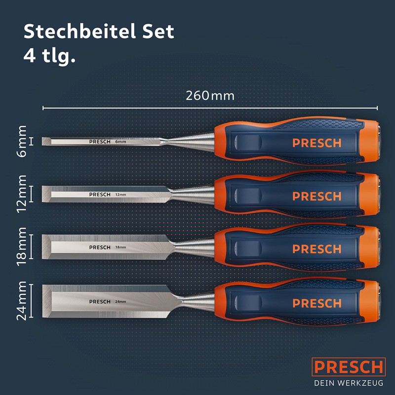 Presch Professional Chisel Set for Wood 4 Pieces - Sharp