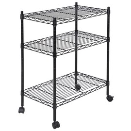 HANGKAI Heavy Duty 3-Shelf Shelving with Wheels, Adjustable Rack Unit, Steel Organizer Wire Rack, 24Lx13.9Wx31.2H, Black