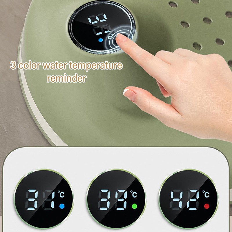 Foldable Baby Bath Support with Thermometer Slip Resistant Ergonomic Infant