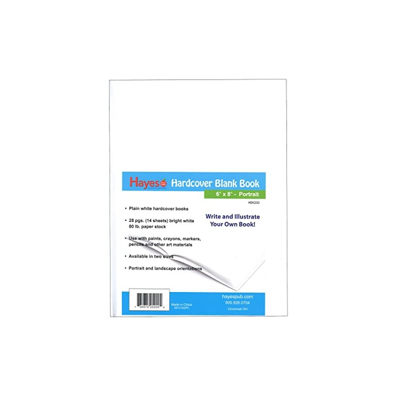 Hayes Hardcover Blank Book, White, 28 pages (14 sheets), 6"W