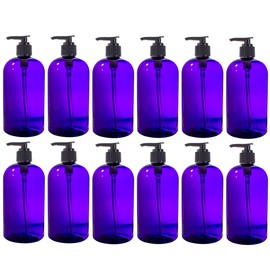 16 oz Purple Boston Round PET Plastic with Black Lotion Pump (12 Pack)