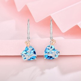 Oskani Dangle Drop Leverback Earrings for Women 925 Sterling Silver Rose Flower Earrings, 5A Cubic Zirconia Birthstone Jewelry for Valentines, Mothers Day,Cubic Zirconia