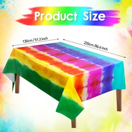 2 Pieces Tie Dye Tablecloth Plastic Tie Dye Theme Table Cover Rainbow Table Cover Rectangle Colorful Table Cover for Tie Dye Kitchen Family Dining Room Birthday Party Decoration (86.6 x 51.2 Inch)