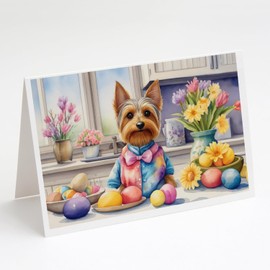 Caroline's Treasures DAC6905GCA7P Decorating Easter Silky Terrier Greeting Cards Pack of 8 Blank Cards with Envelopes Whimsical A7 Size 5x7 Blank Note Cards