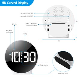 AMIR Alarm Clocks for Bedrooms, LED Electronic Clock, Small Desk Clock with 2 Alarms, Snooze, Dimmable Alarm Days Set 12/24H Display, Bedside Clock for Home