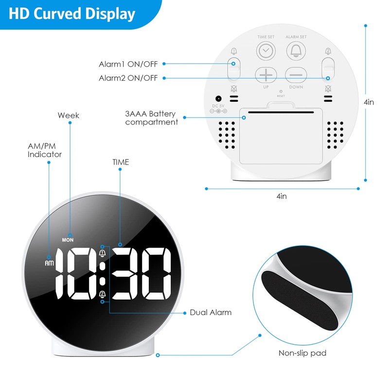 AMIR Alarm Clocks for Bedrooms, LED Electronic Clock, Small Desk