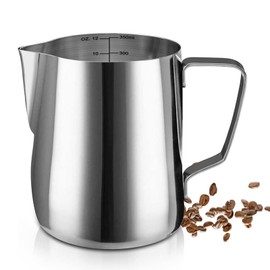 SIKEMAY Milk Frothing Pitcher Cup, 12oz/350ML Milk Frother Cup Stainless Steel Steaming Pitcher Milk Jug Coffee Latte Art Cappuccino Espresso Machine Accessories for Barista Steam Pitchers Tools