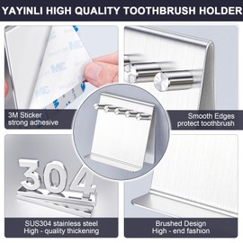 Electric Toothbrush Head Holder, YAYINLI Self Adhesive or Tabletop Tooth Brushing Holder, Stainless Steel Brushed Wall Mounted Shower Toothbrush Holders for Bathroom, Tooth Brush Holder Organiser