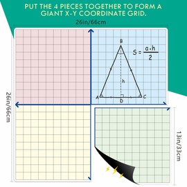 Magnetic XY Coordinate Dry Erase Grid 26 x 26 Inches，Magnetic Grid Whiteboard，Magnetic Graph Paper with Gridlines for Math, School, Algebra, Geometry