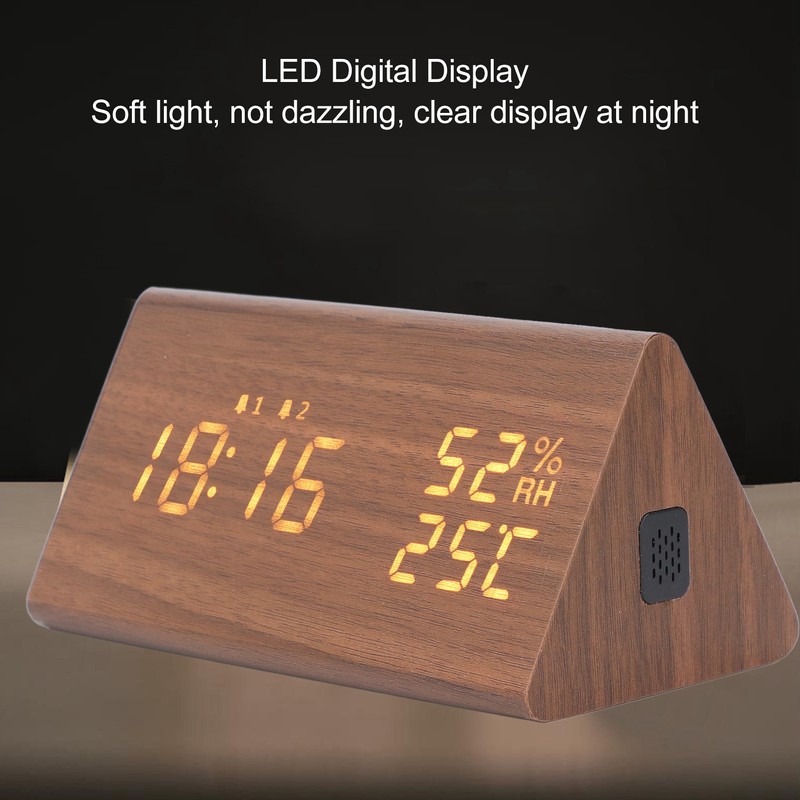 LED Digital Alarm Clock Multipurpose Wooden Clock with Voice Control