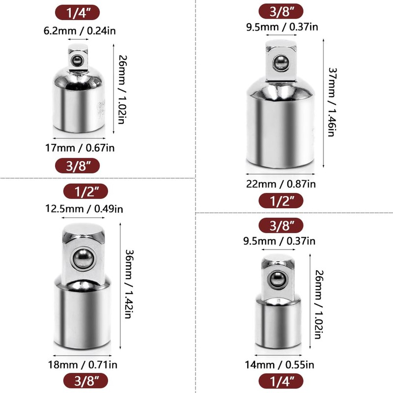 lyualma 4 Piece Socket Adapter Socket Adapter Set, 1/2 to