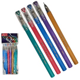 ELKOS BLUE Gel Pens, 0.7mm Fine Point, Pack of 5, Que Gel Pens, Smooth Writing, School Office Home Everyday Pen, ZOFAX Black Ball Pen