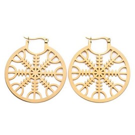 Viking Helm of Awe Earrings Gold 316L Surgical Stainless Steel Large Norse Dangle Huggy Hoop