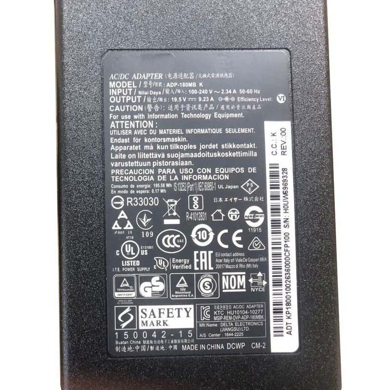 ACER PREDATOR 17 G9-791-71MG 19.5V 9.23A 180W AC Adapter