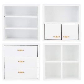 Dollhouse Cabinet Furniture, 4pcs 1:12 Cabinet Unit Doll House Furniture, DIY Wooden Dollhouse Furniture Set, for Putting Greenery, Enamel, Book, Musical Instrument(White)