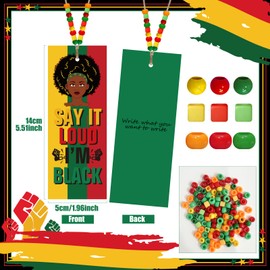 Cinrobiye 60 Pcs Black History Month Bookmarks Bulk with Beads, Juneteenth National Independence Day DIY Bookmark Craft Kit for School Classroom Party Supplies African American Festival Decorations
