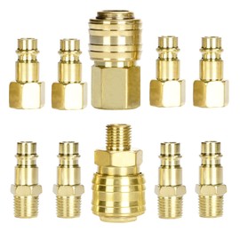 Nutmanel 1/4" BSP Air Coupler Gold Plated Compressor Accessories Air Compressor Fitting Valve Socket Threaded Connector Air Line Connectors Euro Airline Hose