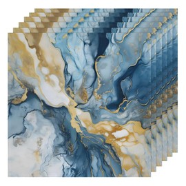 Cloth Napkins Set of 6 Blue Golden Marbling Dinner Napkins Set 20 x 20 Inch Washable Reusable Table Napkin, Table Decor for Kitchen Festival Holiday