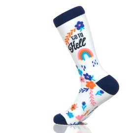 Go To Hell, Fancy Colorful Cotton Comfy Novelty Funny Dress Socks Unisex, SNARKY COLORR Patterned Cool Design Gift, Women's 10-12.5, Men's 8.5-13, Unisex 41-46
