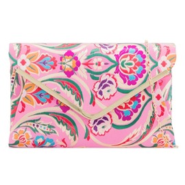 UShopUK Satin Floral Multicolor Bridal Prom Wedding Evening Clutch Party Purse Hand Bag (Pink)