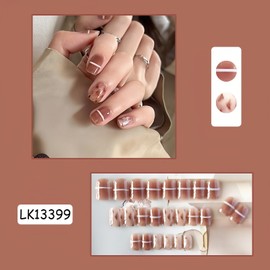 Taoluwin Press on Nails, 24Pcs Short Stick on Nails, Reusable Fake Nails, Full Cover Nails with Nail Tools, Manicure Art Decorations for women Girls (13399, Short)