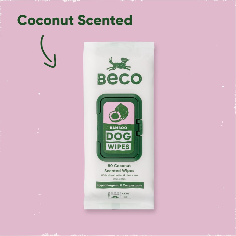 Beco Bamboo Dog Wipes - Plastic Free 80 Wipes, Coconut