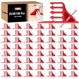 Leriton 50 Pcs Cable Stackers Electrical Cable Stapler Staples Insulated Cordless Hammer Staple Sort Out Electric Efficient Electric Wire Organization for Various Quantities (Red)