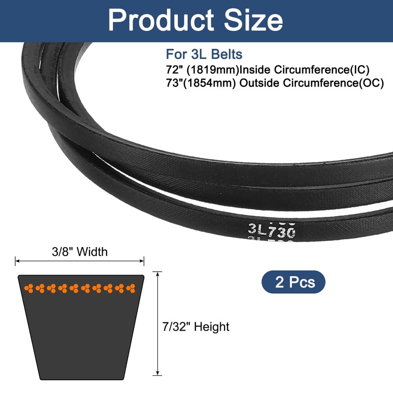 sourcing map 2Pcs 3L730 Classic Wrapped Rubber V-Belt, 73"(1854mm) Outside